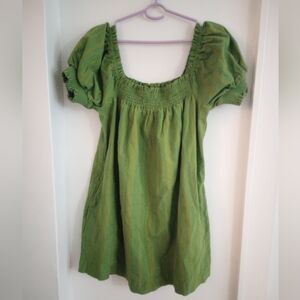 Free People Olive Green Smocked Short Dress With Pockets Size Medium